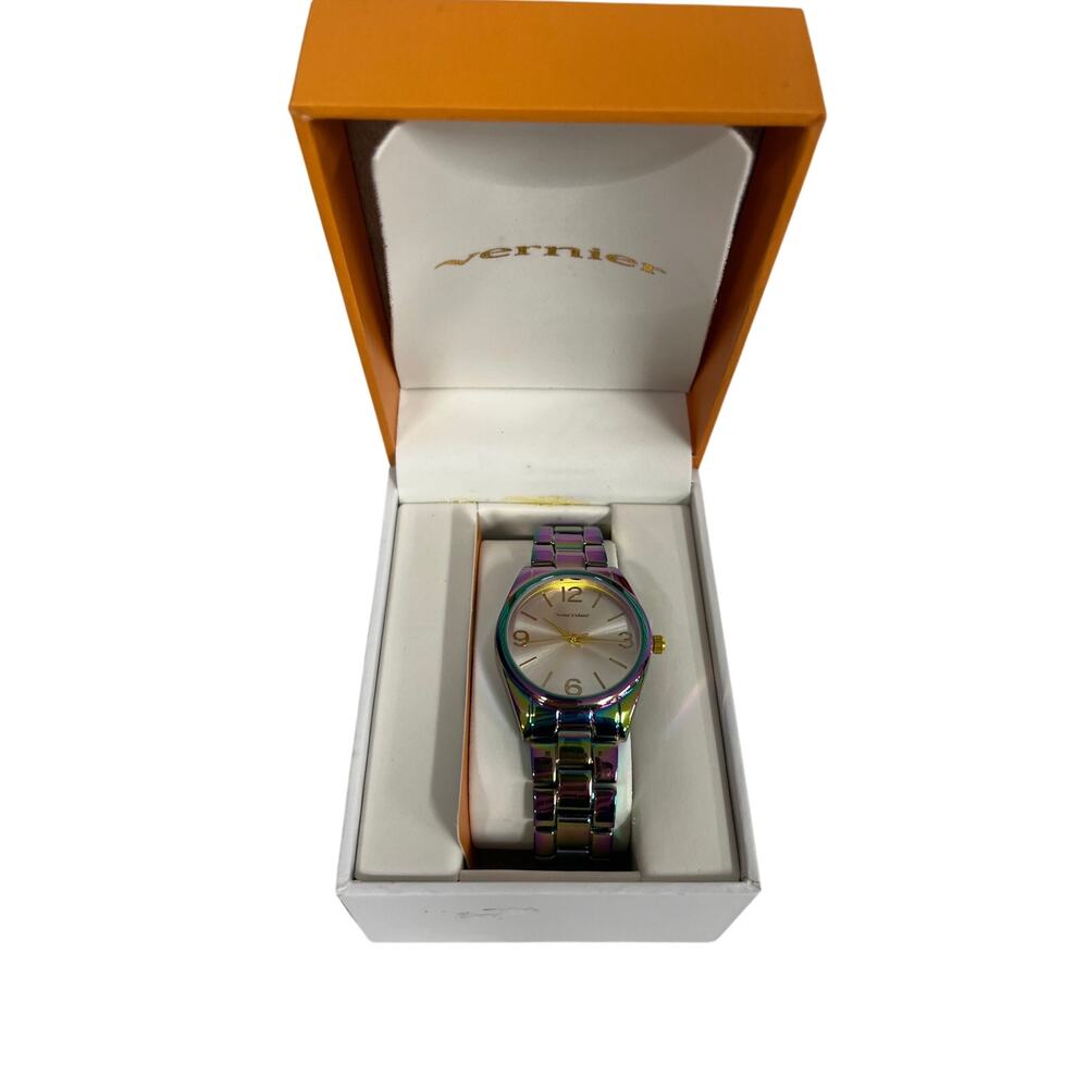Vernier Womens 32mm Round Link Watch Rainbow  oil silk iridescent finish NEW